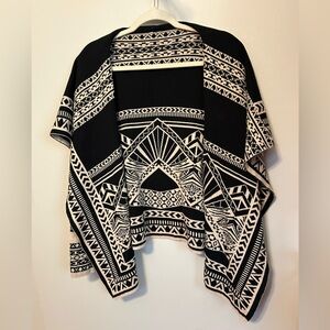 Cream and Black Waterfall Wrap Cardigan Art Deco Coastal Grandma